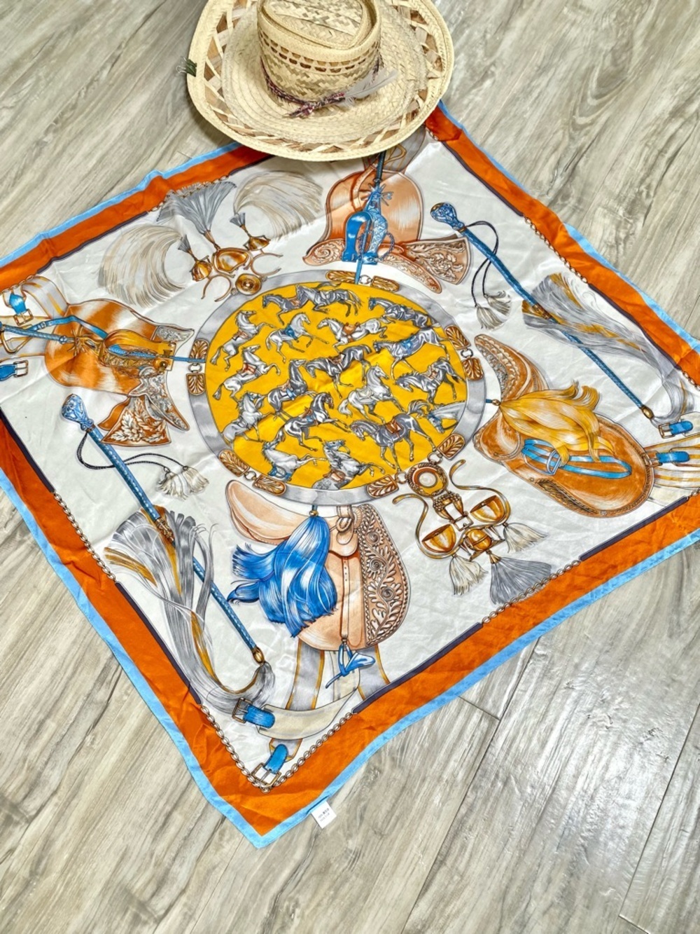Equestrian horse saddle boho silk scarf/wrap w farmhouse prairie Country vibe